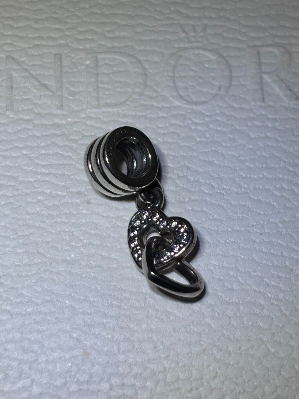 Pandora Interlocking Hearts Dangle Charm 791242CZ Sterling Silver Clear Retired